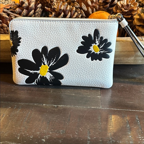 Coach White Wristlet with Black and Yellow Floral Design - Picture 2 of 5
